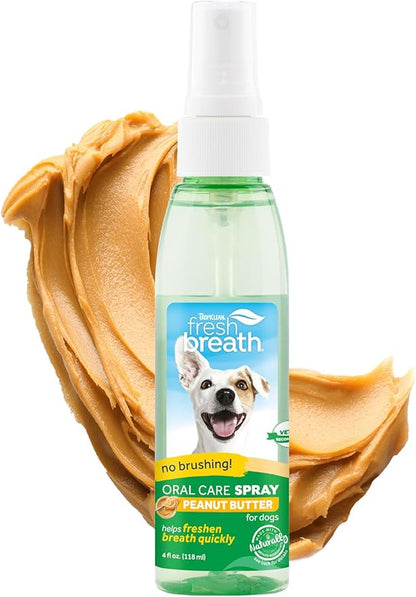 TropiClean Fresh Breath Spray for Dogs &amp; Cats | Peanut Butter Flavored | Travel-Ready Pet Breath Freshener Spray | Made in the USA | 4 oz.