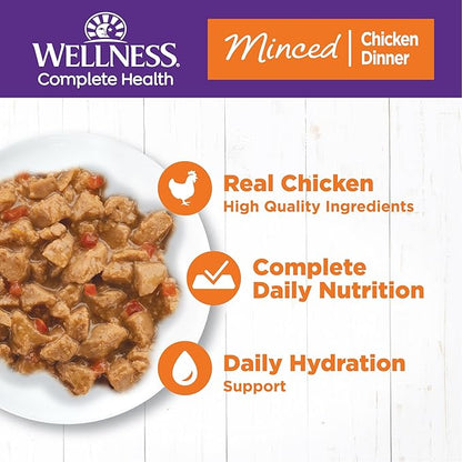 Wellness Complete Health Minced Adult Wet Cat Food, Natural, Protein-Rich, Grain Free, 3 Ounce , 24 Pack, (Chicken Entrée)