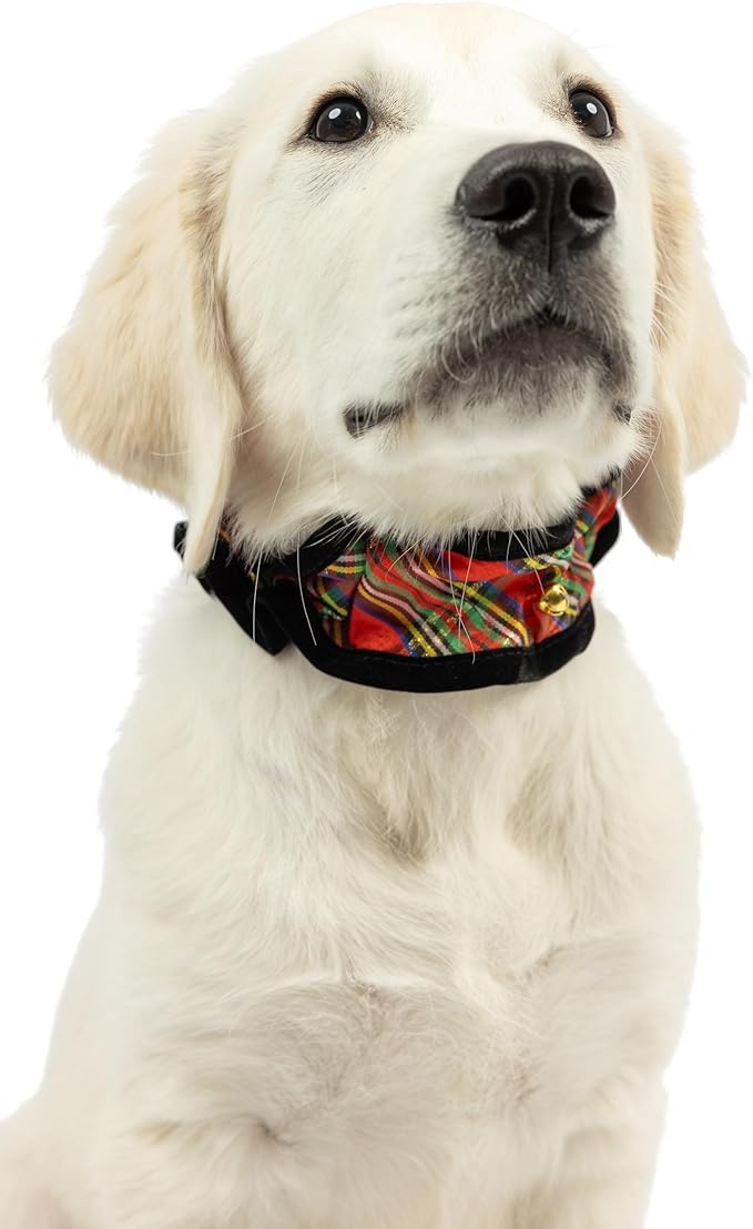 Huxley &amp; Kent Ruff Pet Scrunchy | Shiny Christmas Plaid (Extra-Large) | Festive Christmas/Holiday Neckwear for Dogs/Cats | Fun Stretchable Costume Accessory | Soft Collar with Bells