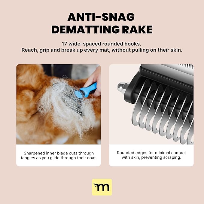 MalsiPree Dog Brush - Large, Black - 2-in-1 Undercoat Rake &amp; Dematting Rake - Shedding Brush &amp; Deshedding Tool for medium to Large Double-Coated Dogs &amp; Cats
