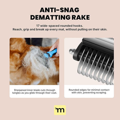 MalsiPree Dog Brush - Large, Black - 2-in-1 Undercoat Rake &amp; Dematting Rake - Shedding Brush &amp; Deshedding Tool for medium to Large Double-Coated Dogs &amp; Cats