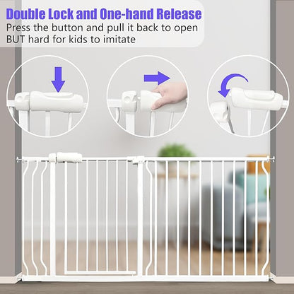 Walk Through Baby &amp; Dog Gate 29-34 Inch, Pressure Mounted No Drilling, Indoor Safety Gate for Stairs &amp; Doorways, Metal Design for Kids and Pets, White