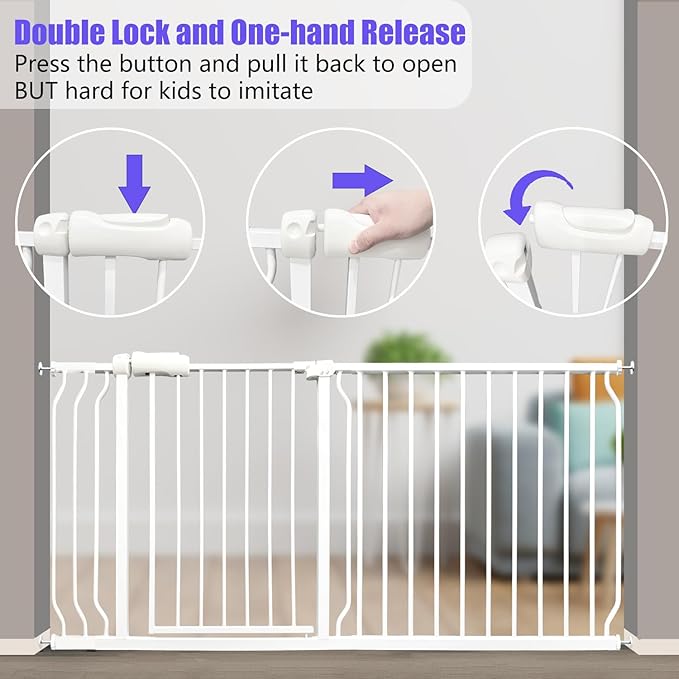 Extra Wide Baby Gate 53-57.5 Inch, Tension Mounted No Drilling, Auto Close Indoor Safety Gate for Stairs &amp; Doorways - Metal Design for Kids and Pets, White