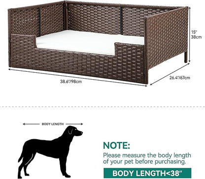 YITAHOME Rattan Dog Sofa Bed with Cushion,Wicker Pet Bed Sofa Couch Indoor Outdoor Waterproof for Large Medium Small Dogs Cats (38.6&