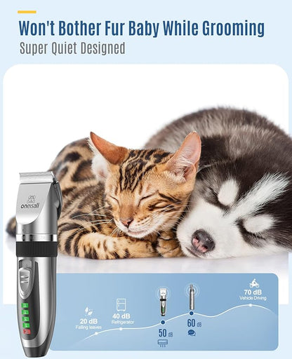 oneisall 2 in 1 Pet Cat &amp; Dog Grooming Kit - Quiet Cordless Dog Clippers &amp; Paw Trimmer for Grooming Pet Hair