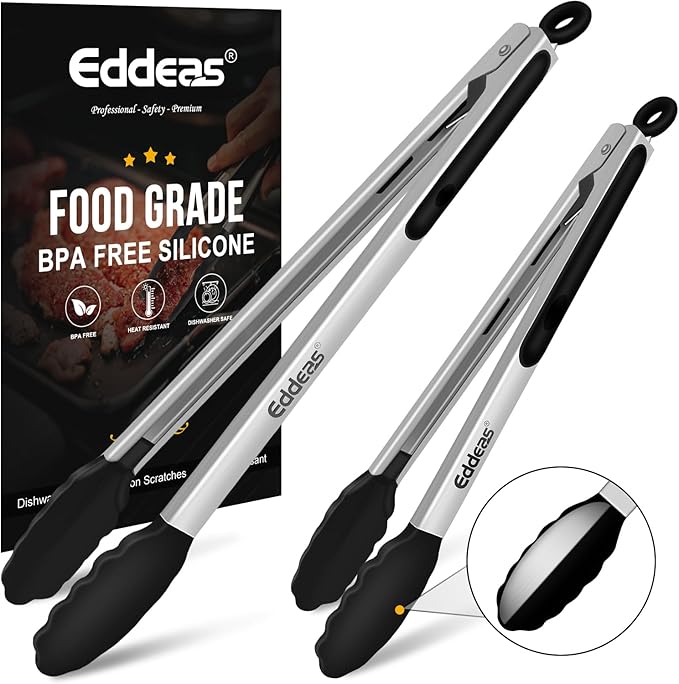 17 &amp; 12 Inch Extra Long Kitchen Tongs with Silicone Tips, Heat Resistant 600 Degrees Silicone Tong, Stainless Steel Tongs for Cooking, Food, Bbq, Grilling, Barbecue, Dishwasher 2 Pack