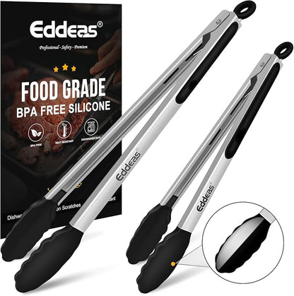 17 &amp; 12 Inch Extra Long Kitchen Tongs with Silicone Tips, Heat Resistant 600 Degrees Silicone Tong, Stainless Steel Tongs for Cooking, Food, Bbq, Grilling, Barbecue, Dishwasher 2 Pack