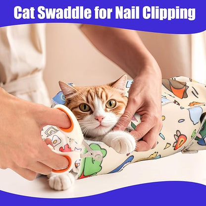 XANGNIER Cat Wrap for Grooming,Cat Restraint Wrap for Cutting Nails,Fabric Burrito Wrap for Nail Clipping, Anti-Scratch, Anti-Escape,Multifunctional Swaddle Wrap Pet Tool (20.8 x 20.8 Inch)