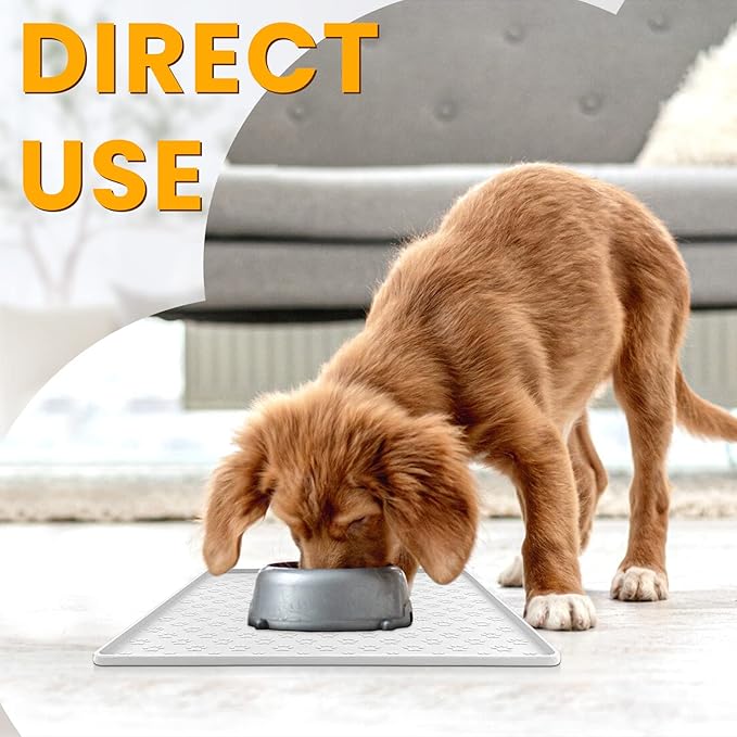 Ptlom Pet Placemat for Dog and Cat, Waterproof Silicone Pet Feeding Bowl Mats for Food and Water, Small Medium Large Dogs Mat Prevent Residues from Spilling to Floor, White, 11.8"x11.8"
