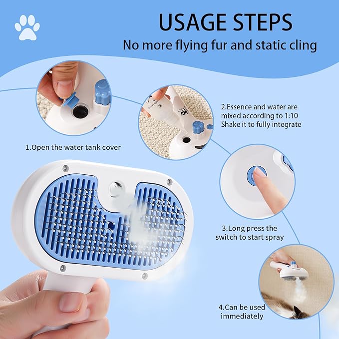 Cat Steam Brush for Shedding,3 In 1 Steam Brush for Dogs &amp; Cats,Spray Hair Removal Comb,Includes Waterless Shampoo,Suitable for Long-haired and Short-haired Pets