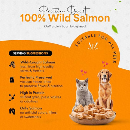 Freeze-Dried Salmon Treats for Cats &amp; Dogs – 100% Wild Caught, Single Ingredient, High-Protein, Healthy Snack – No Additives or Preservatives – 5.3oz - Inspected &amp; Tested in USA