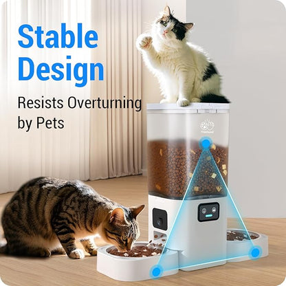 Automatic Cat Feeder with Two HD Camera for 2 Cats: 7L Automatic Dog Feeder with Night Vision &amp; Slow Feed, 5G WiFi Auto Cat Food Dispenser for Multiple Pet, Detachable for Cleaning - 29 Cup