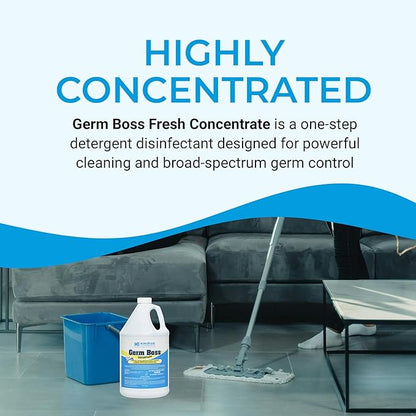 KINZUA ENVIRONMENTAL Germ Boss, Multipurpose Disinfectant Cleaner &amp; Deodorizer, Disinfectant Liquid Concentrate with Fresh Scent for Homes, Kennels, Institutional &amp; Industrial Strength, 1 Gal