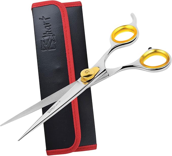 Sharf Gold Touch Pet Grooming Shear | Straight Cat &amp; Dog Grooming Scissors | 7.5 Inch | 440c Japanese Stainless Steel Pet Dog Shearing Scissors | Animal Shears with Removable Comfort Rings