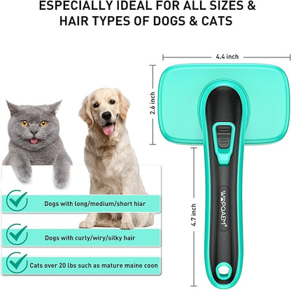Dogs Self Cleaning Slicker Brush for Shedding &amp; Grooming Short Long Haired Pets, Removes Loose Fur, Undercoat, Mats, Tangled for Large Medium Small Sensitive Skin of Cats. Easy to Cleaning