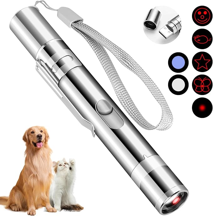 Cat Toy Pointer for Indoor Cats, USB Rechargeable Kitten Toys with 7 Adjustable Patterns, Interactive Chase Toys for Indoor Cats &amp; Dogs, Training &amp; Exercise Fun