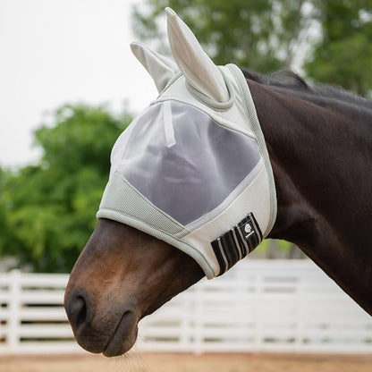 Equinavia Algard Soft Mesh Horse Fly Mask with Ear Protection and 45 UPF Rating | No Eye Irritation &amp; UV Protection - Silver - Warmblood