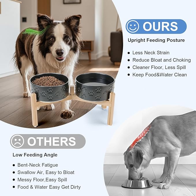 SPUNKYJUNKY Elevated Dog Bowls Ceramic, 7.3&