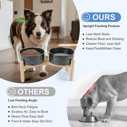 SPUNKYJUNKY Elevated Dog Bowls Ceramic, 7.3&