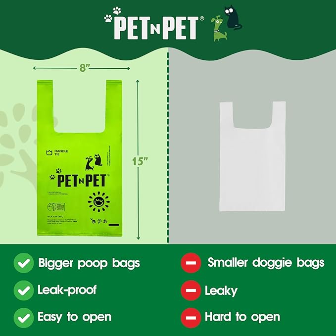 Pet N Pet 800 Counts Unscented Dog Poop Bags Rolls with Tie Handles, 38% Plant Based &amp; 62% PE Poop Bags for Dogs, Extra-Thick Doggie Poo Bag, Pet Waste Bag