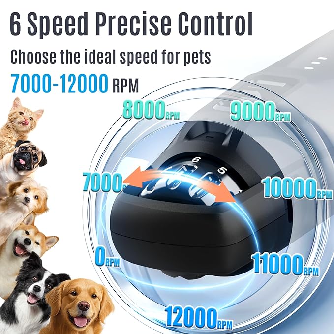 Casfuy New 6-Speed Dog Nail Grinder - 50% More Power Dog Nail Trimmers with 2 LED Lights Quiet 7h Running Time Electric Pet Nail Grinder File Toenail Grinder for Large Medium Small Dogs &amp; Cats (DB)