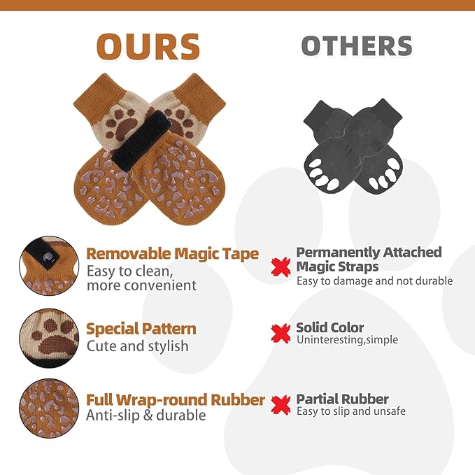 KOOLTAIL Dog Socks for Hot/Cold Pavement to Prevent Licking Paws Scratching,Anti Slip Pet Boots&amp;Paw Protector for Hardwood Floors,Traction Control Grip Booties for Small Medium Large Senior Dogs S
