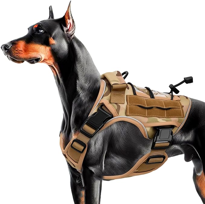Heavy-Duty Tactical Dog Harness for Large Dogs, No Pull Adjustable Reflective Pet Vest with Molle System, K9 Military-Grade Control for Service Training, Outdoor &amp; 10+ Breeds, Desert Camo, Medium