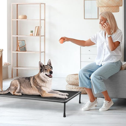 Veehoo Chewproof Elevated Dog Bed - Cooling Raised Pet Cot, Breathable Mesh, Washable &amp; Non-Slip for Large Dogs, Indoor/Outdoor, Black Mat and Black Frame, 49x33inches (Model CWC2203A03)
