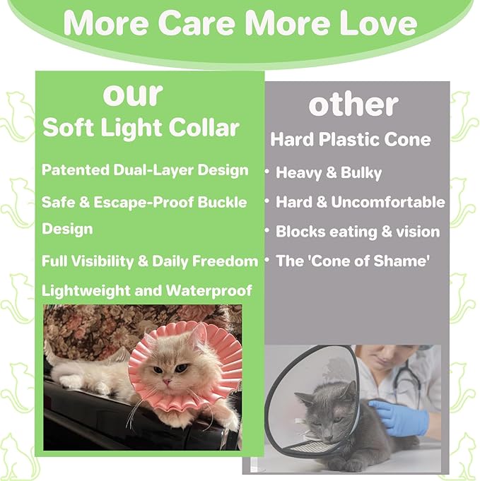Soft Cat Cone Collar for Cats– Adjustable Lightweight Recovery E-Collar to Stop Licking, Scratching &amp; Biting After Surgery, Comfortable Wound Healing Cone Alternative (Green, M)