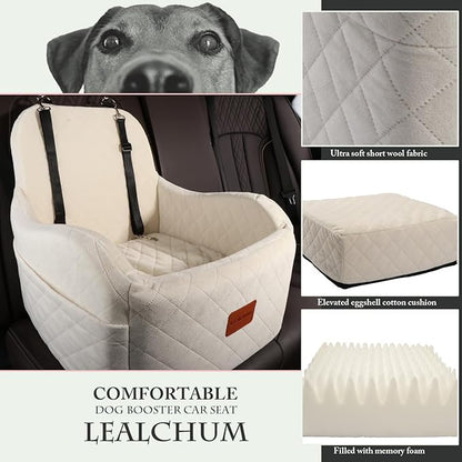 Dog Booster Car Seat,Ultra Soft Fabric &amp; Filling Memory Foam,Elevated Cushion,3 Straps &amp; Safety Belt Channel,Anti-Slip Base,Fully Detachable and Washable(Beige,Medium)