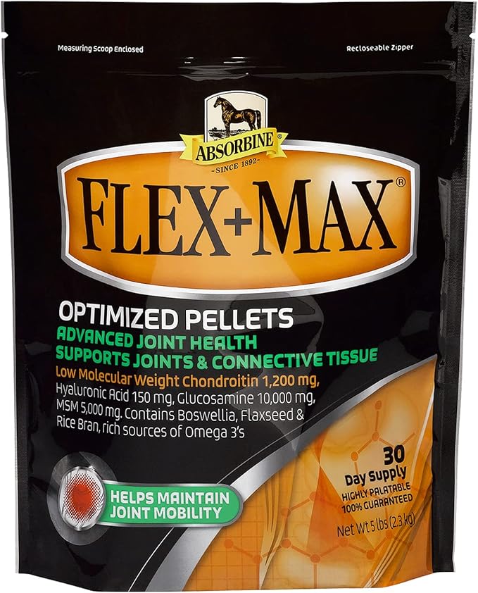 Absorbine Flex+Max Horse Joint Supplement Pellets, Highly Palatable, Comprehensive Equine Formula with Glucosamine, MSM, Chondroitin &amp; Flaxseed, 5lb Bag / 30 Day Supply