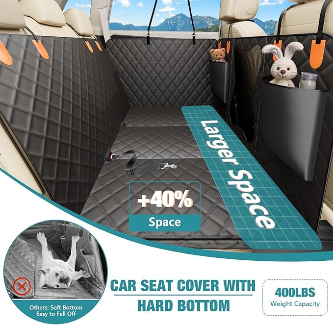 Waterproof Dog Car Seat Cover for Back Seat – Heavy Duty Back Seat Extender for Dogs with Hard Bottom, 7-Layer Protection, Non-Slip &amp; Scratchproof, Easy to Install (Black)