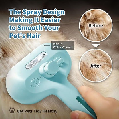 Spray Cat Brush for Shedding, Static &amp; Tangled Hair - Self Cleaning, Long &amp; Short Hair Pets Grooming Brush (Blue)
