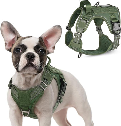 rabbitgoo Tactical Dog Harness for Small Dogs, No Pull Military Service Vest with Handle &amp; Molle, Easy Control for Training Walking, Adjustable Reflective Straps, Green, S