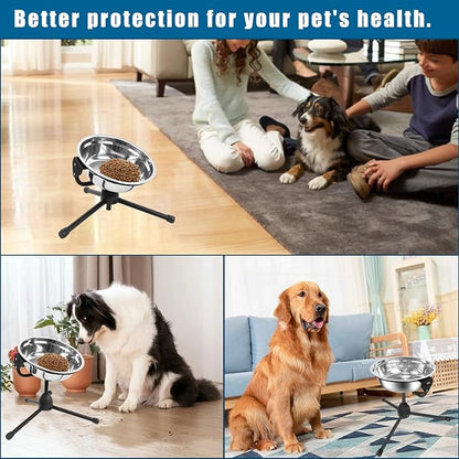 2 Pack Elevated Dog Bowls with Adjustable Metal Stand,Large Size for Dogs Between 60 and 100 lbs, 0.8 Gal 3 Liter,Stainless Steel Dog Food Water Bowl,Height Adjustable Non-Slip Raised Dog Bowl Set