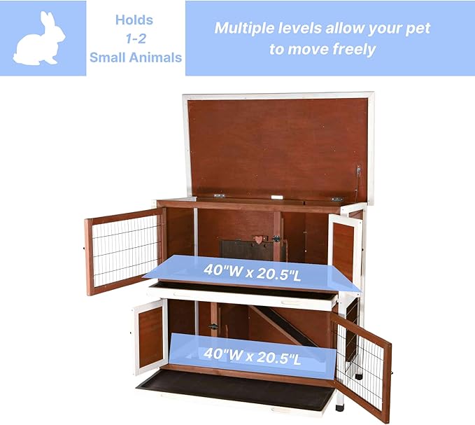 TRIXIE natura Outdoor Double Rabbit Hutch - Indoor Small Animal House, Bunny Cage with Two Sleeping &amp; Play Areas - Includes a Non-Slip Ramp Hinged Roof &amp; Two Pull-Out Trays - in Auburn