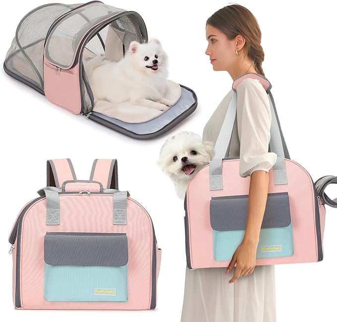 Expandable Pet Carrier Backpack, Cat Carrier Backpacks with Breathable Mesh for Cats Small Dogs Puppies Up to 25 Lbs Airline Approved Waterproof Travel Carrier with Safety Buckle for Hiking &amp; Flights