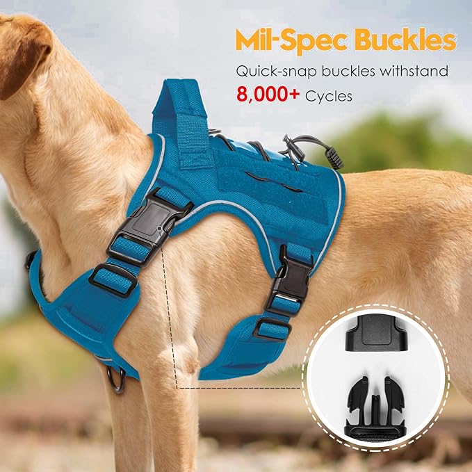 Heavy-Duty Tactical Dog Harness for Large Dogs, No Pull Adjustable Reflective Pet Vest with Molle System, K9 Military-Grade Control for Service Training, Outdoor &amp; 10+ Breeds, Blue, Medium