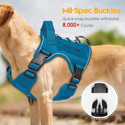Heavy-Duty Tactical Dog Harness for Large Dogs, No Pull Adjustable Reflective Pet Vest with Molle System, K9 Military-Grade Control for Service Training, Outdoor &amp; 10+ Breeds, Blue, Medium