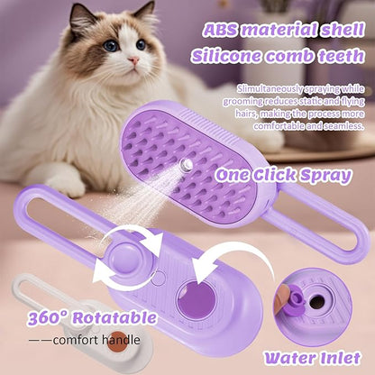 4 in 1 Cat &amp; Dog Steam Brush for Long/Short Hair Shedding - Rechargeable Pet Grooming Brush with Anti-Static Steam Spray, Foldable Handle &amp; Dual Massage Modes for Home Pet Spa Cleaning