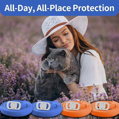 4 Pack Flea and Tick Collar for Cats, 32 Months Flea and Tick Treatment, Flea and Tick Prevention, Waterproof, Adjustable Flea and Tick Collar for Kittens, Blue &amp; Orange