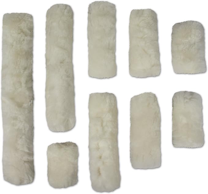 ECP Equine Comfort Products Merino Sheepskin Halter Fleece Set for Horses, 100% Natural Wool, Chafe Protection, Breathable Relief &amp; Cushioned Comfort, Machine Washable, 9-Piece Set, White