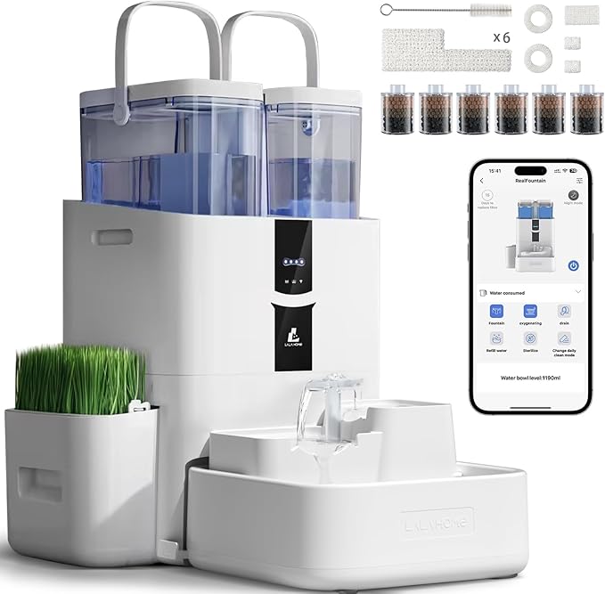Daily Fresh Cat Water Fountain 10L/338oz Self Filling and Cleaning, Pet Water Dispenser with Filter System for Dogs, 5G Wi-Fi Smart Bowl Wastewater Separation &amp; No Slimy with Quiet Pumps