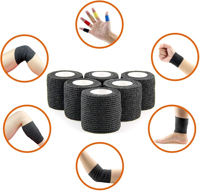 AUPCON Vet Wrap Cohesive Bandages Bulk Self Adhesive Bandage Wrap Self Adherent Wrap Non-Woven for Dogs Pet Animals &amp; Ankle Sprains &amp; Swelling 2 Inch x 5 Yards (2 Inch Black)