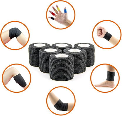 AUPCON Vet Wrap Cohesive Bandages Bulk Self Adhesive Bandage Wrap Self Adherent Wrap Non-Woven for Dogs Pet Animals &amp; Ankle Sprains &amp; Swelling 2 Inch x 5 Yards (2 Inch Black)