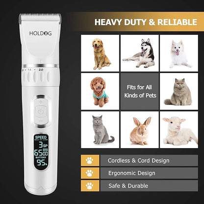 Dog Clippers Professional Heavy Duty Dog Grooming Clipper 3-Speed Low Noise High Power Rechargeable Cordless Pet Grooming Tools for Small &amp; Large Dogs Cats Pets with Thick &amp; Heavy Coats
