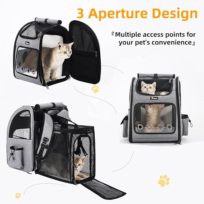 Hoopet Expandable Cat Backpack Carrier – Breathable Pet Carrier for Small Cats &amp; Dogs, Foldable Travel Backpack with Mesh Ventilation for Hiking, Walking, Camping, Light Grey