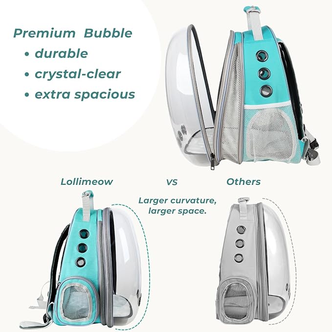 Lollimeow Cat Carrier Backpack, Bubble Expandable Backpack Carrier, Pets and Small Dogs,Airline-Approved, Designed for Travel, Hiking, Walking &amp; Outdoor Use (Front Expandable-Green)