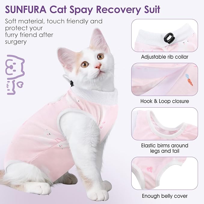 SUNFURA Cat Recovery Suit, Kitten Surgical Full Bodysuit for Abdominal Wound Protector Anti Licking After Surgery, Professional Bandages Cone E-Collar Alternative for Small Male &amp; Female Pets