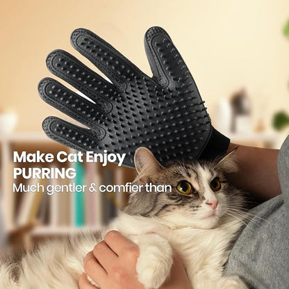 Pet Hair Remover Glove - Gentle Pet Grooming Glove Brush - Deshedding Glove - Massage Mitt with Enhanced Five Finger Design - Perfect for Dogs &amp; Cats with Long &amp; Short Fur - 1 Pack (Right-hand), Black